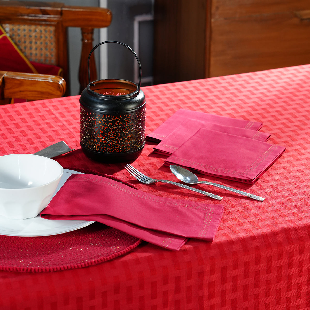 Dazzle Meghan Solid Peony Pink 4PC Napkin Set With Box Packaging