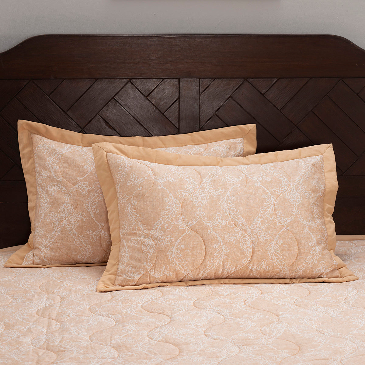 Nostalgic Attire Classic Cambric Peach 2PC Quilted Pillow Shams Set