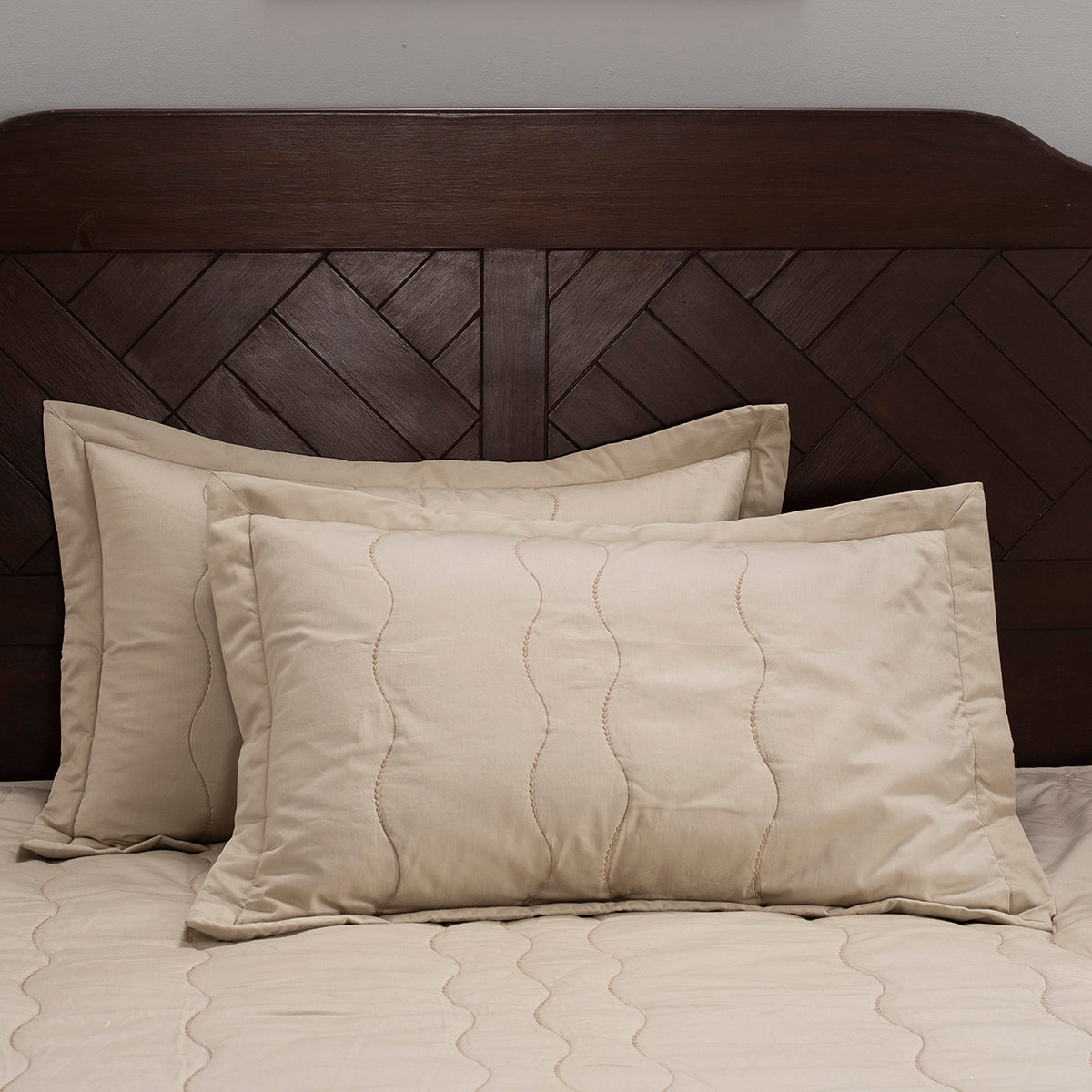 Nostalgic Attire Eiderdown Neutral 2PC Quilted Pillow Shams Set