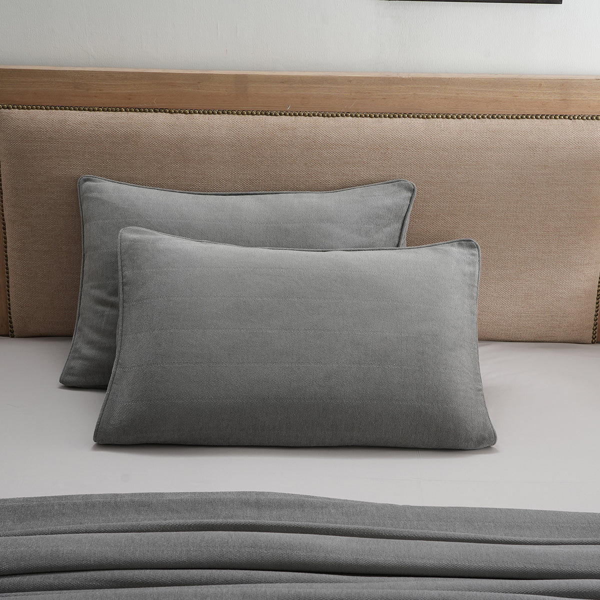 Caroline Woven Herringbone Pattern Beige 2PC Pillow Sham Set