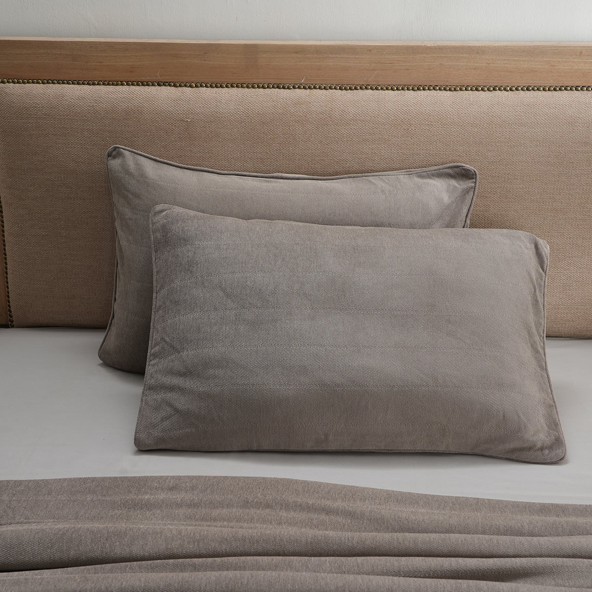 Caroline Woven Herringbone Pattern Beige 2PC Pillow Sham Set