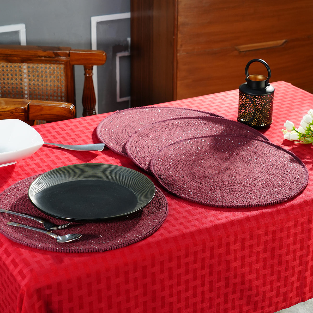 Dazzle Vivien Braided Wine 4PC Placemat Set With Box Packaging