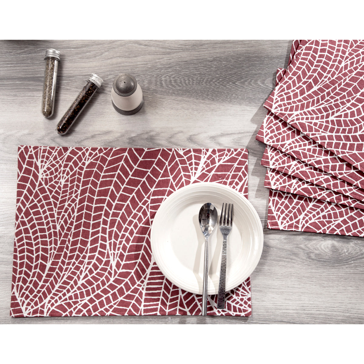 Urbaneer Margot Printed Red 6PC Placemat Set