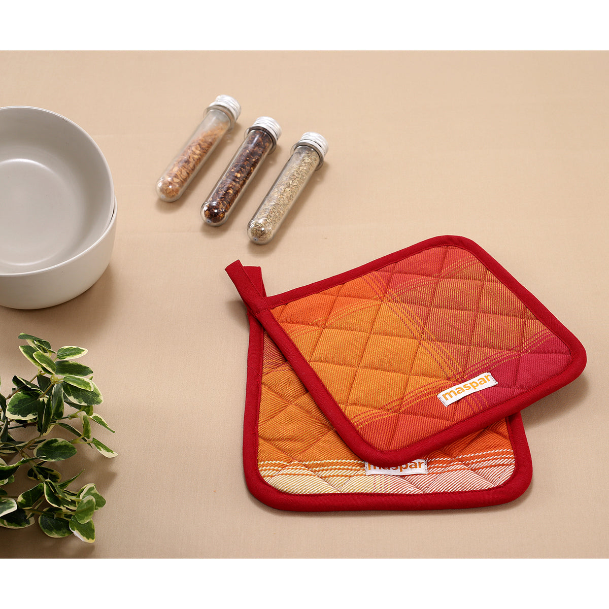 Bamboozle Check 100% Cotton Fabric Multi Color 2PC Pot Holder Set