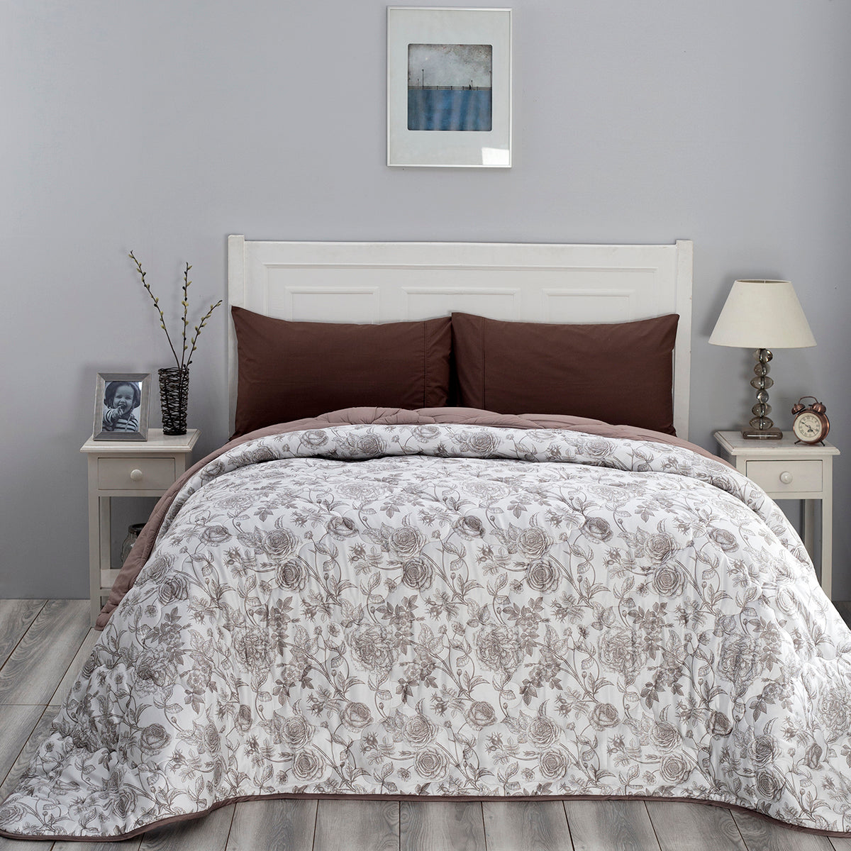 Blossom Couture Emma Winter Quilt/Quilted Bed Cover/Comforter Brown