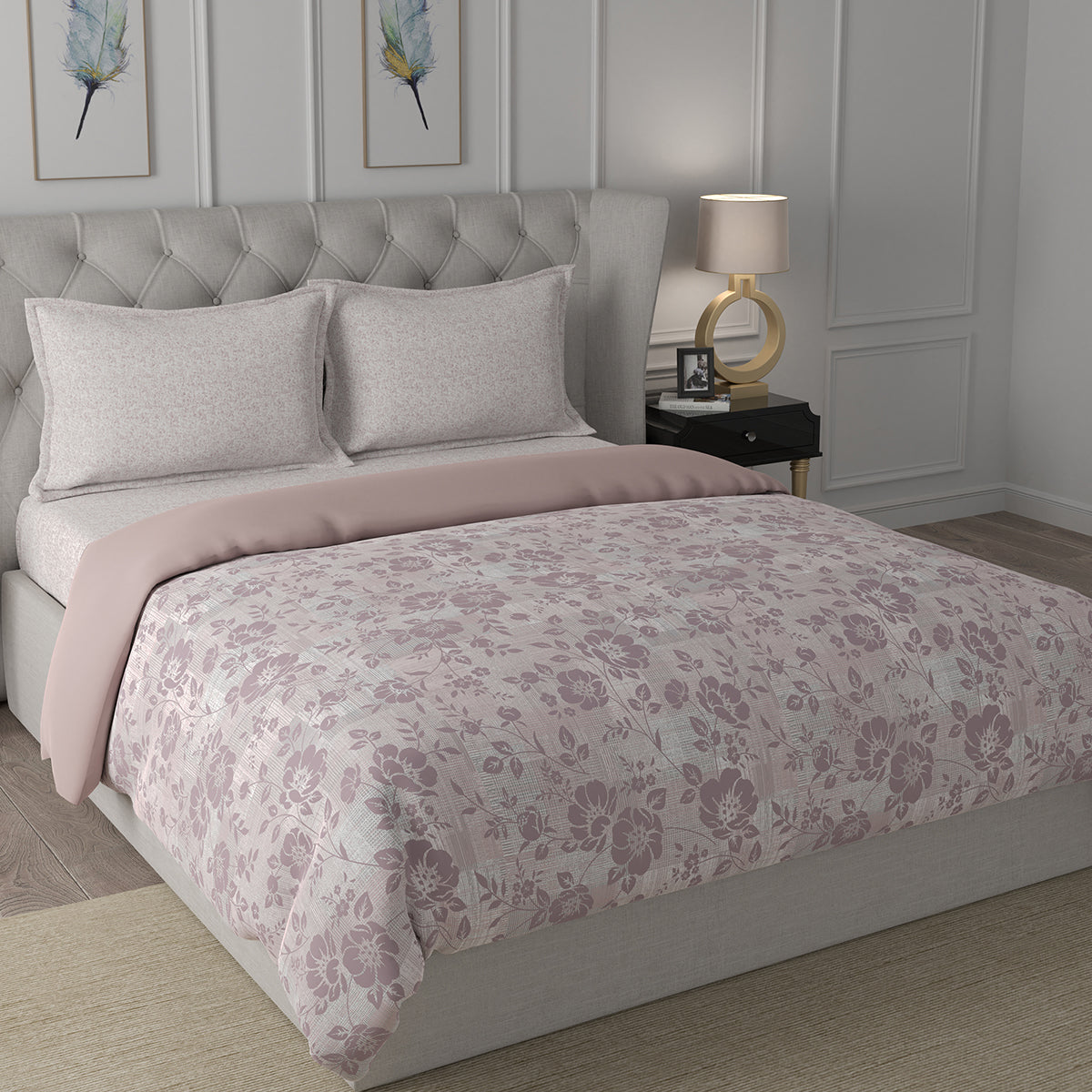 Backyard Patio Textured Floral Summer AC Quilt/Quilted Bed Cover/Comforter Brown