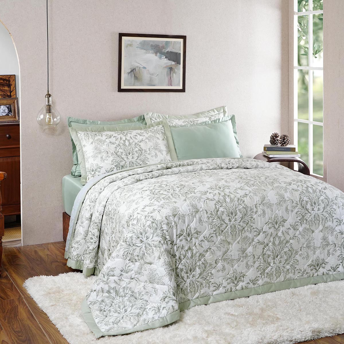 Tranquil Essence Napery Classic Green Summer AC Quilt/Quilted Bed Cover/Comforter