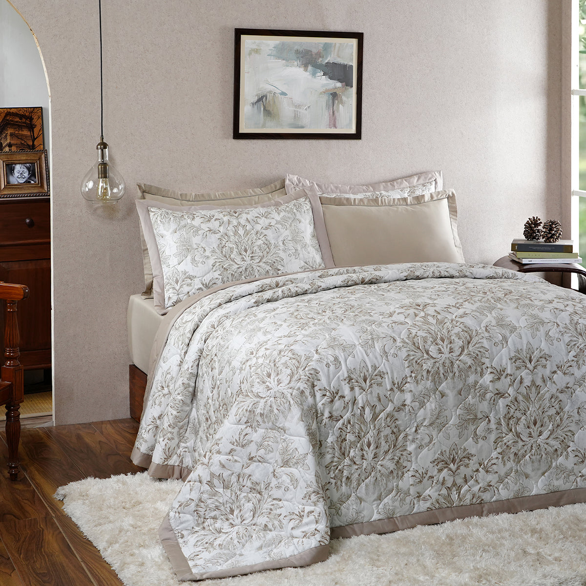 Tranquil Essence Napery Classic Beige Summer AC Quilt/Quilted Bed Cover/Comforter