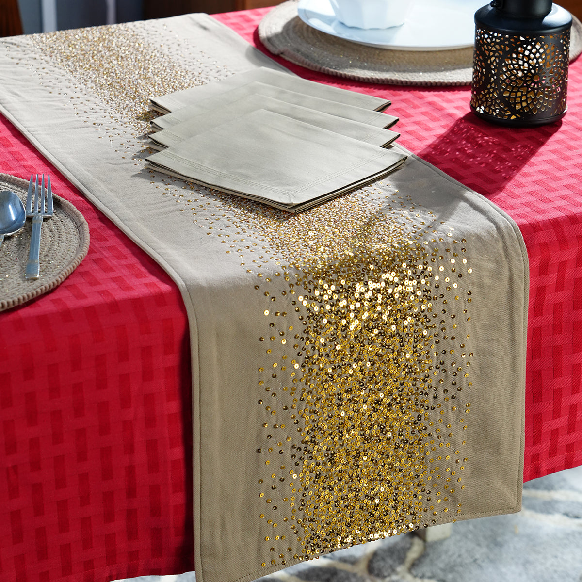 Dazzle Isabel Embroidery Linen 5PC Table Set With Box Packaging