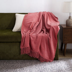 Jessica 100% Cotton Solid Woven Super Soft Spiced Coral Throw/Sofa/Multi Cover/Single Bed Cover