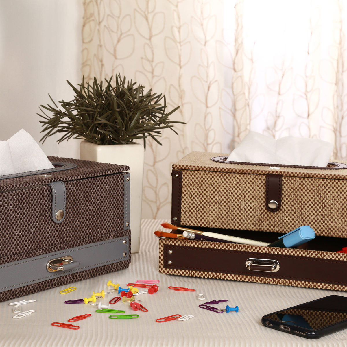 Sterling With Storage Compartment Brown Tissue Box Holder