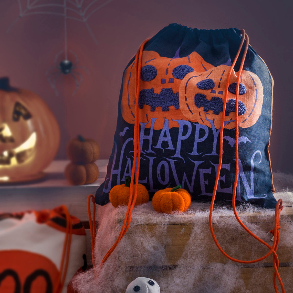 Halloween Happy Halloween Printed &amp; Embroidered 1 Pc String Treat Bag